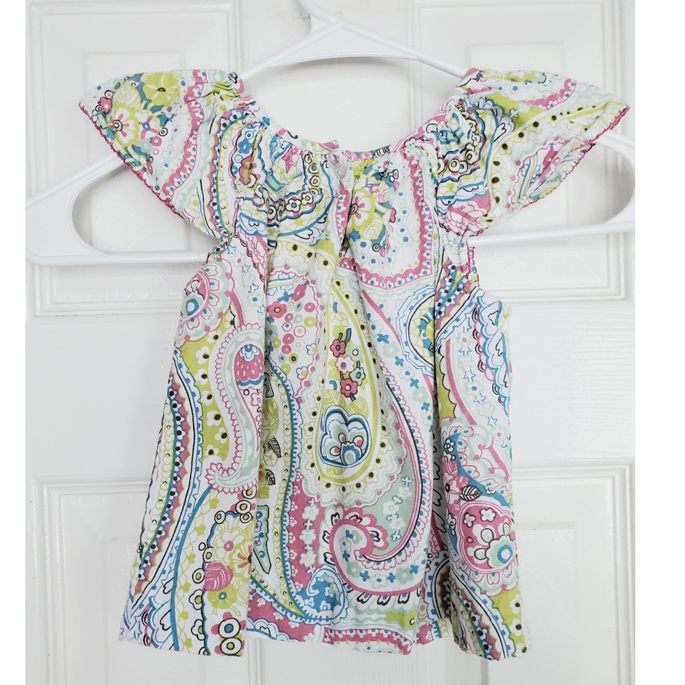 Le Za Me Baby Girl Top Multicolor Paisley Flutter Sleeve Boho Chic 12M